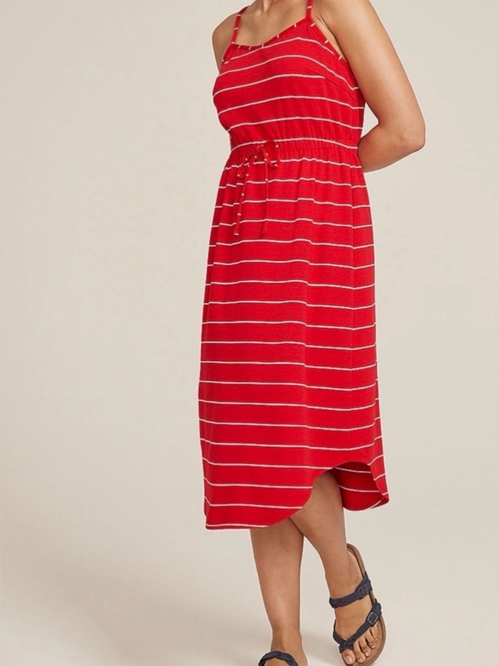 Maurices Red Striped High-Low Spaghetti Strap Dress